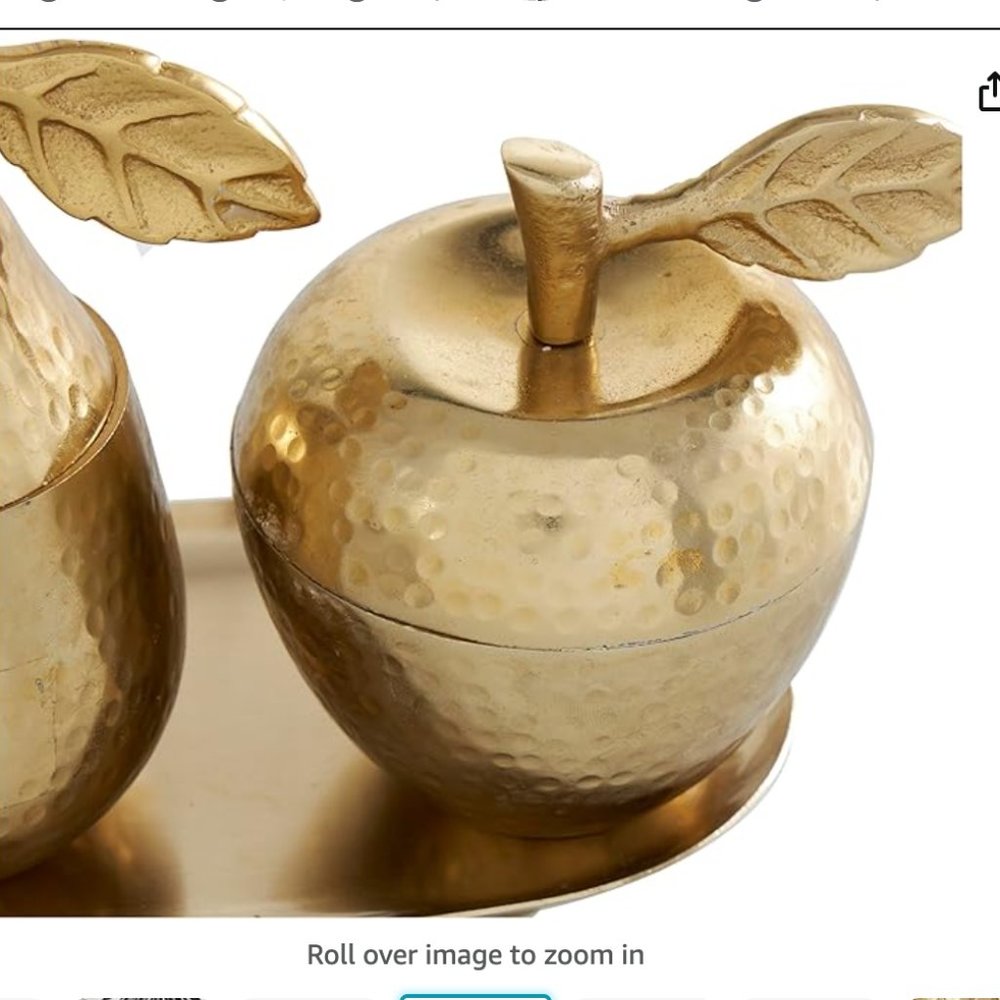 Deco 79 Aluminum Fruit Decorative Jars with Matching Leaf Tray, Set of 4 11" W, - Picture 4 of 10